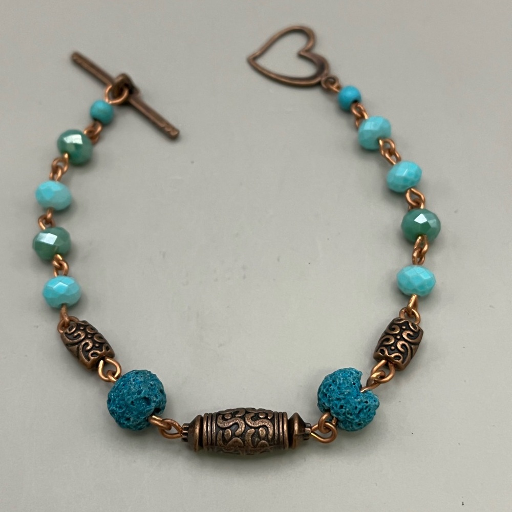 Chic Turquoise and Copper Beaded Essential Oil Bracelet